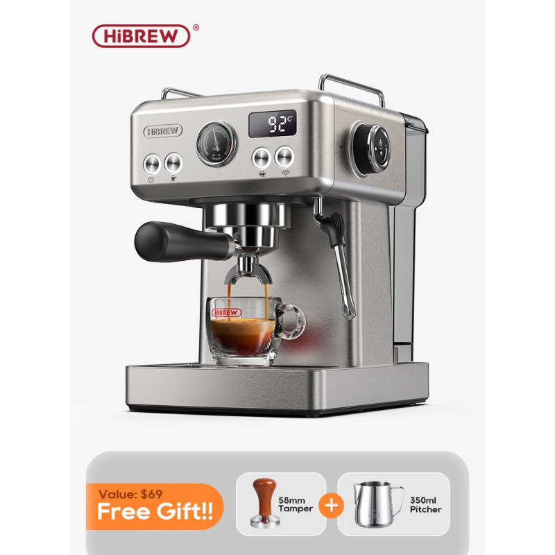מכונת אספרסו HIBREW 20 בר: טמפ' מתכווננת, פורטאפילטר 58 מ"מ