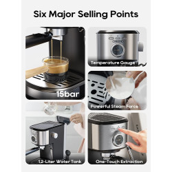 HIBREW espresso automāts: 20 bāru spiediens, vizuāla temperatūras kontrole
